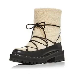 (NWB) Bloomingdales Exclusive - Aqua Fuzz Leather Faux Shearling Boots